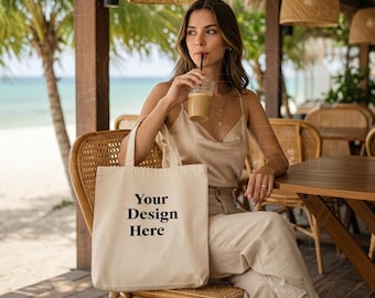 Tote Bag Mockup, Canvas Tote Bag Mockup, Summer Beach Boho Woman - Female Mockup, Beach Bag Mockup, Tote Bag Mock, Boho Tote Bag Designers