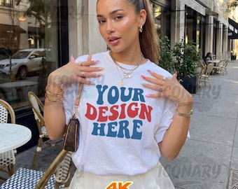 White Comfort Colors 1717 TShirt Mockup, C1717 White T-Shirt Mock-up, Trendy Y2K Woman Shirt Mockup, Lifestyle Tee Mockup Streetwear Mockup