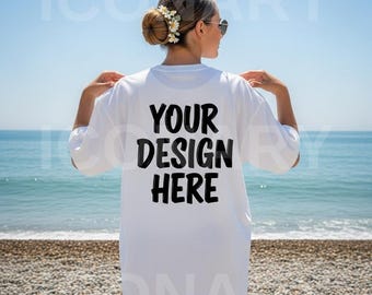 Comfort Colors C1717 White Shirt Back Mockup, CC1717 White T-Shirt Back Mockup, Graphic Tee Mockup, White Shirt Mockup, Woman Model Mockup
