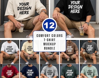 Herr Comfort Colors C1717 T-shirt Mockup-paket | C1717 T-shirt Mockup-paket | Manlig modell Mockup | Sommar utomhus Enkel livsstilsfoto