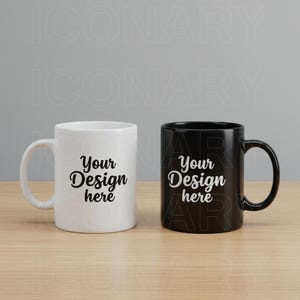 Duo Mug Mockup for Print on Demand. Black & White Mug Twin Mug Mockup Left and Right Hand, Front and Back, Coffee Cup Template