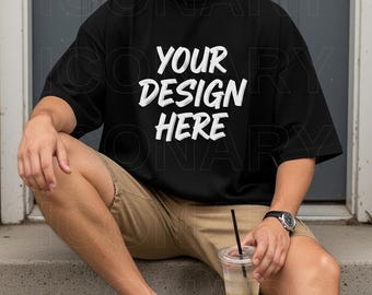 Comfort Colors C1717 Manmodell Mockup Svart Färg, Comfort Colors 1717 T-shirt Mockup, Estetisk Mockup, Herr Mockup Nedladdning, 1717 Mockup Fil