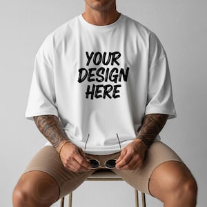 White Comfort Colors 1717 Mockup, White Color mockup men, Man Model C1717 Mock, Aesthetic Mock for man T-shirt, Studio Mockup - Trendy Mocks