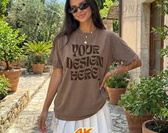 Espresso Comfort Colors 1717 TShirt Mockup, C1717 Espresso Shirt Mock-up, Trendy Boho Summer Woman Brown Tee Mockup, POD Tee Mockup Stylish