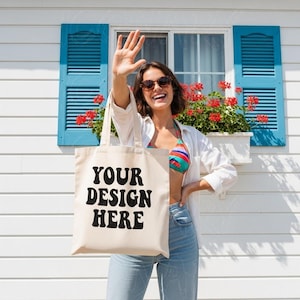 Natürliche Tote Mockup Strand Tragetasche Mockup Natürliche Beachy Boho Tasche Mocks Ozean Leinwand Natural Tote Mock Sommerferien Mock Trendy Mockup