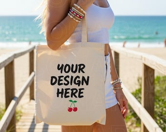Tote Bag Mockup, Canvas Tote Bag Mockup, Summer Beach Boho Woman - Female Mockup, Beach Bag Mockup, Tote Bag Mock, Boho Tote Bag Designers