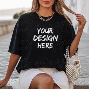 Comfort Colors C1717 Black Shirt Mockup, Summer Beach Mockup, CC1717 Black T-Shirt Mockup, Graphic Tee Mockup, Black Shirt Mockup, Digital