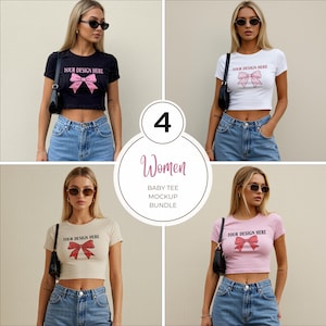 Gildan 5000B Baby Tee Mockup Bundle | 4 Womens Trendy Baby Tee Tshirt Mockup It-Girl Selfie Crop Top Mock Baby Tee Mockup Y2k Model Mockup