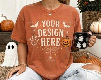 Maglietta mockup Yam Comfort Colors 1717: C1717 Mockup per lo stile di vita di Halloween (Download digitale)