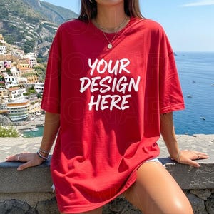 Comfort Colors C1717 Red Shirt Mockup, Summer Beach Mockup, CC1717 Red T-Shirt Mockup, Graphic Tee Mockup, Red Shirt Mockup, Digital