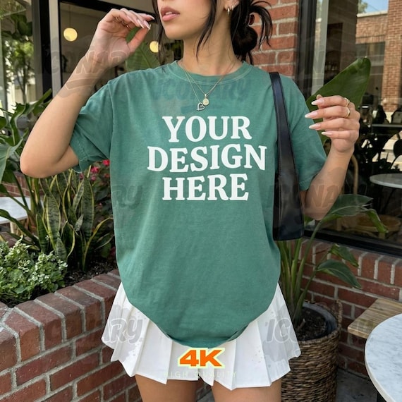 Comfort Colors 1717 Light Green Shirt - CC Mockup - C1717 Mockup - Model Mockup - Light Green Shirt Mockup Lifestyle Trendy Oversized Mockup