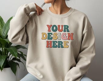 Gildan 18000 Mockup | Gildan Sand Sweatshirt Mockup | Sweatshirt Modell Mockup | Gildan Sand | 18000 Sand | Gildan 18000 Sand Rundhals Mockup