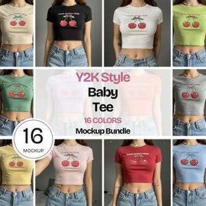 Crop Top T Shirt Mockup Womens Cropped Top Mock Up Bundle, Y2K Style Mockup Womens Baby Tee Mockup Gildan 5000B Crop Top T Shirt Mockup Tee