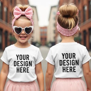 Kids White TShirt Mockup Front and Back Sides Kids Bella Canvas 3001t Mockup Toddler Girl Model Shirt Mockup Children Outdoor Mockup Summer