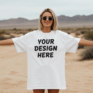 White Comfort Colors 1717 Mockup, White 1717 Mockups, Model Mockup, WhiteMockup, Model Western Cowgirl Trendy Desert Design Mockup