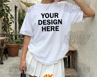 White Comfort Colors 1717 TShirt Mockup, C1717 White T-Shirt Mock-up, Trendy Y2K Woman Shirt Mockup, Lifestyle Tee Mockup Streetwear Mockup