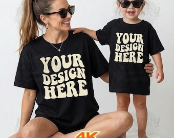 Mother & Me Shirt Mockup: Bella Black Canvas 3001 (Digital Download 4K JPEG File)