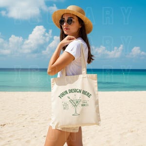 Torba typu Tote Bag Beach | Natural Canvas Tote Bag Mock | Lifestyle Tote Bag Mock | Model Tote Bag | Model Canvas Tote Bag | POD Mockup