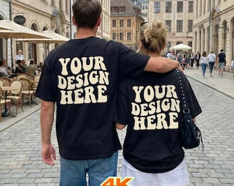Couple Back Mockup Comfort Colors C1717 Black Shirt - Men and Women Mock up Matching Couple Mockup Valentine's Day Couple Valentine Mockups
