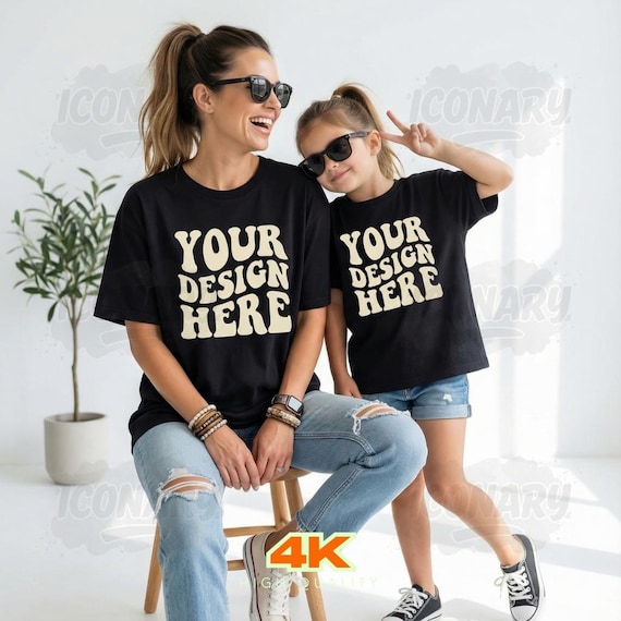 Mother & Me Shirt Mockup: Bella Black Canvas 3001 (Digital Download 4K JPEG File)