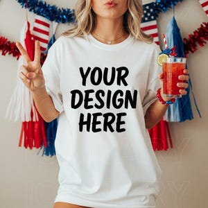 White Comfort Colors 1717 4th of July T-Shirt Mockup| Oversized Shirt Mockup 4th Of July Comfort Colors 1717 White TShirt Mockup