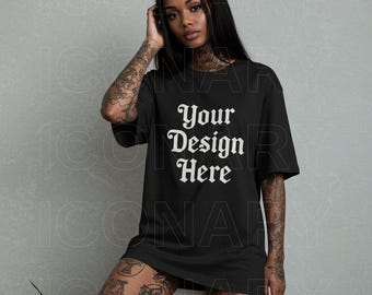 Comfort Colors 1717 Black T-Shirt mockup Comfort Colors mockup black Model mockup Shirt BOHO t shirt mockup