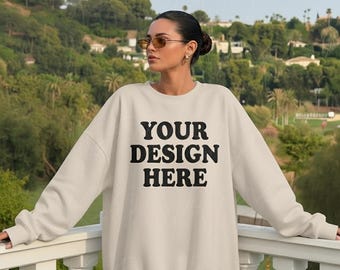 Gildan 18000 Sand Sweatshirt Mockup, Sweater Mockup, Crewneck Mockup, Neutral Sand Hoodie Mock, Gildan 18000 Sand Tee Casual Sand Sweatshirt