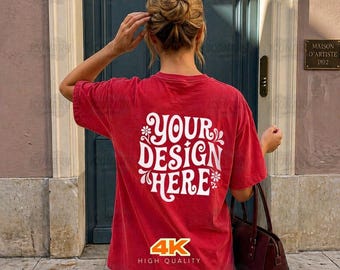 ROOD Comfort Colors T-shirtmodel | Mockup oversized trendy T-shirt met achteraanzicht (digitale download)