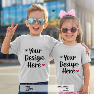 Boy And Girl Shirts Mockup Ash T-shirts Mockup 2 Kids Tee Mock up Children Couple Mockup Twins Siblings Matching Bella Canvas 3001 Mockup