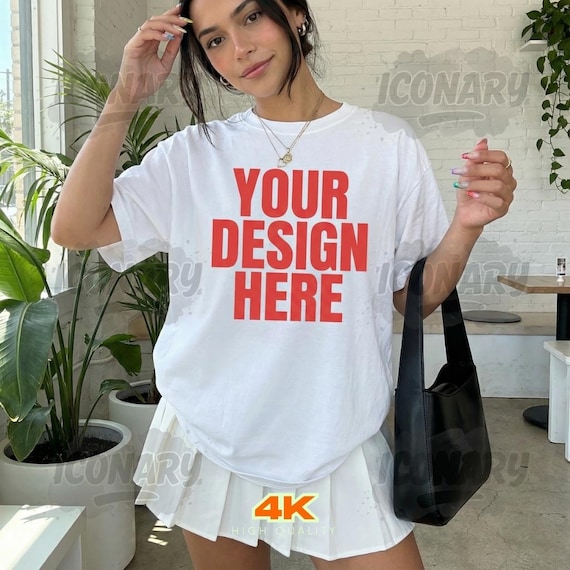 White Comfort Colors 1717 TShirt Mockup, C1717 White T-Shirt Mock-up, Trendy Y2K Woman Shirt Mockup, Lifestyle Tee Mockup Streetwear Mockup