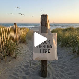 Mockup wideo Liberty Bag OAD113 Mockup torby płóciennej Mockup nakładki Naturalna torba Tote Mockup wideo Mockup torby Tote Mockup wideo na plaży