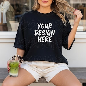 Comfort Colors C1717 Black Shirt Mockup, Summer Beach Mockup, CC1717 Black T-Shirt Mockup, Graphic Tee Mockup, Black Shirt Mockup, Digital