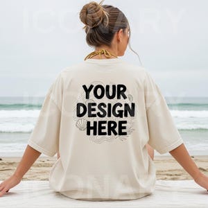 Comfort Colors Back Mockup Ivory Mockup Summer C1717 Back Ivory Mockup Oversized Print on Back Tshirt Ivory Model Mockup Ivory Back Beach