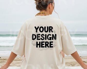 Comfort Colors Back Mockup Ivory Mockup Summer C1717 Back Ivory Mockup Oversized Print on Back Tshirt Ivory Model Mockup Ivory Back Beach