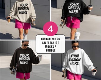 Gildan 18000 mockupbundel, Gildan 18000-sweatermockup, modelmodel, streetstyle mockup-sweater ronde hals mockupbundel print on demand