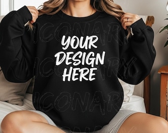 Maquette du sweat-shirt Gildan 18000, maquette noire
