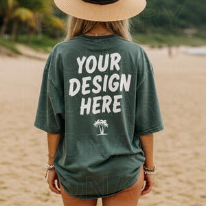 Comfort Colors C1717 Blue Spruce Desert Mockup | Blue Spruce 1717 Tshirt Back | Oversized Tee Mock | Summer Outdoor Mock | C1717 Trendy Mock