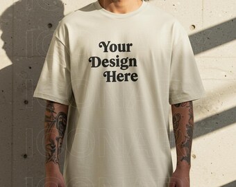 Comfort Colors C1717 Manmodell Mockup Elfenbensfärgad, Comfort Colors 1717 T-shirt Mockup, Estetisk Mockup, Herr Mockup Nedladdning, 1717 Mockup-fil