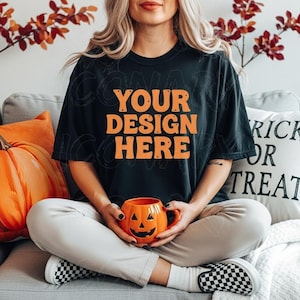 Comfort Colors C1717 Mockup, Halloween Mockup Shirt, Black Shirt Mockup, 1717 Black Mockup, Model Mockup, 1717 Halloween Mockup, Oversized
