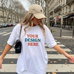 Comfort Colors C1717 White Shirt Mockup, CC1717 White T-Shirt Mockup, Graphic Tee Mockup, White Shirt Mockup, Woman Model Street Style Mock