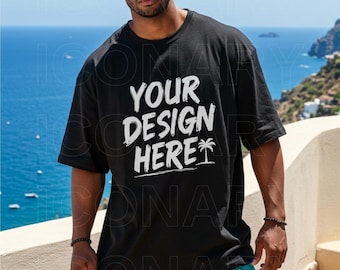 Schwarze Komfortfarben 1717 Herren T-Shirt Mockup, C1717 Herren T-Shirt Mockup, schwarzes T-Shirt Mockup, trendiger Sommer Herren Shirt Mockup 1717 Herren Schwarz
