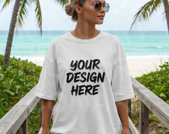 Comfort Colors C1717 White Shirt Mockup, Summer Beach Mockup, CC1717 White T-Shirt Mockup, Graphic Tee Mockup, White Shirt Mockup, Digital