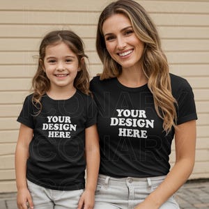 Mom and Daughters Matching Outfit Mommy and Me Mockup Bella Canvas Black Shirts Mock Ups Mama Model Mockups 3001 Y 3001Y T-shirts Tees Mocks