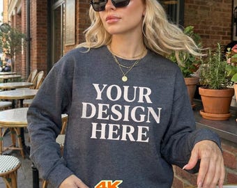 Gildan 18000 Mockup Dark Heather, Gildan Dark Heather Mockup, 18000 Dark Heather, Dark Heather Gildan Mockup 18000, 18000 Crewneck Mockup