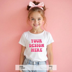 Kids T-Shirt Mockup White Shirt Mock up Youth T-Shirt Mock Up Toddler Shirt Mock-up Girl Mockup Cute Mock up Kid Mockup 3001Y 64000B 500B