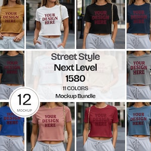 Womens Ideal Crop Top Mockup Bundle Next Level 1580 NL1580 Mockup Bundle White Cropped Tee Mockup Next Level Mockup Lifestyle Mockup Street