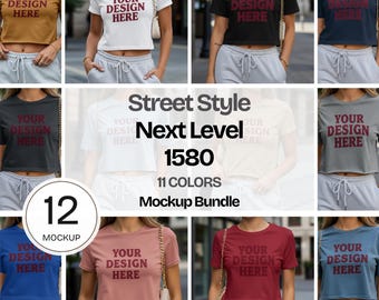 1580 NL1580 Mockup Bundle Weiß Cropped T-Shirt Mockup Weiter Level Mockup Lifestyle Mockup Street