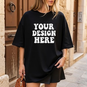 Black Comfort Colors 1717 Shirt Mockup, C1717 Black T-Shirt Mockup, Black 1717 TShirt Mockup, Trendy Street style Woman Oversized Tee Mockup