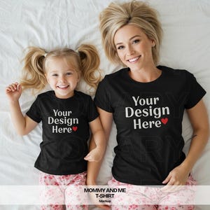 Mommy and Me Mockup | Mother Daughter Bella Canvas 3001 Mockup | Black Tshirt Mockup | family tshirt mockup | Girl Shirt Mock Up | Toddler