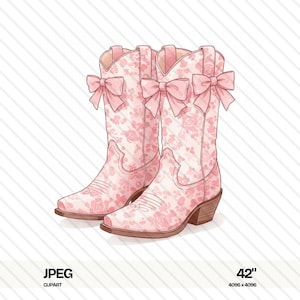 16 Pink Floral Cowboy Boots Clipart, Shabby Chic Boots, Printable Watercolor Clipart, High Quality JPGs, Digital Download, Paper Craft